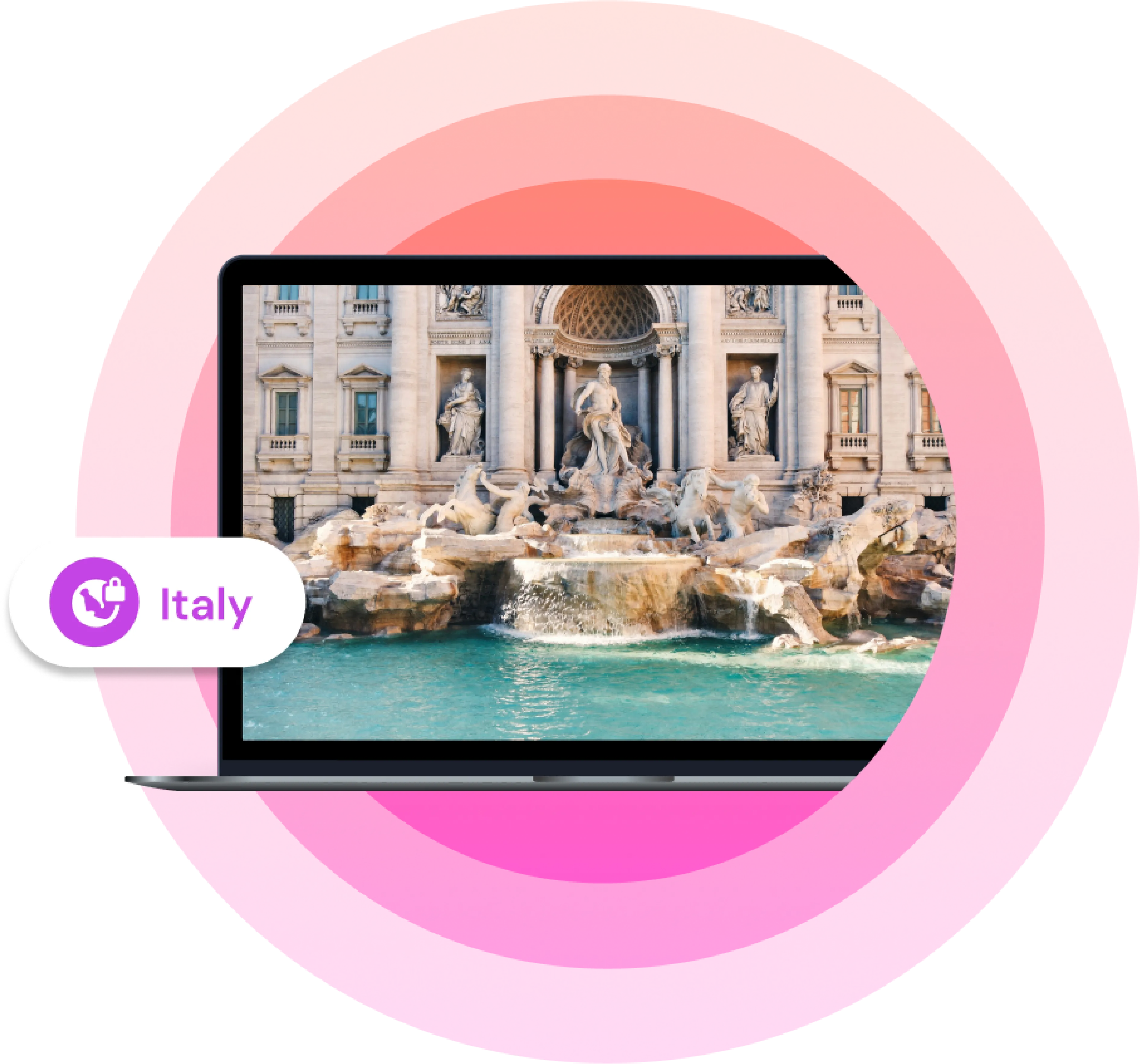 Laptop with Italy Trevi Fountain as a wallpaper